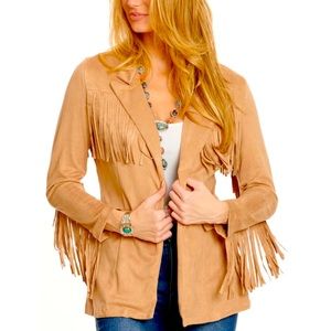 New With Tags TCEC Women's Mocha Faux Suede with Fringe Long Sleeve Jacket